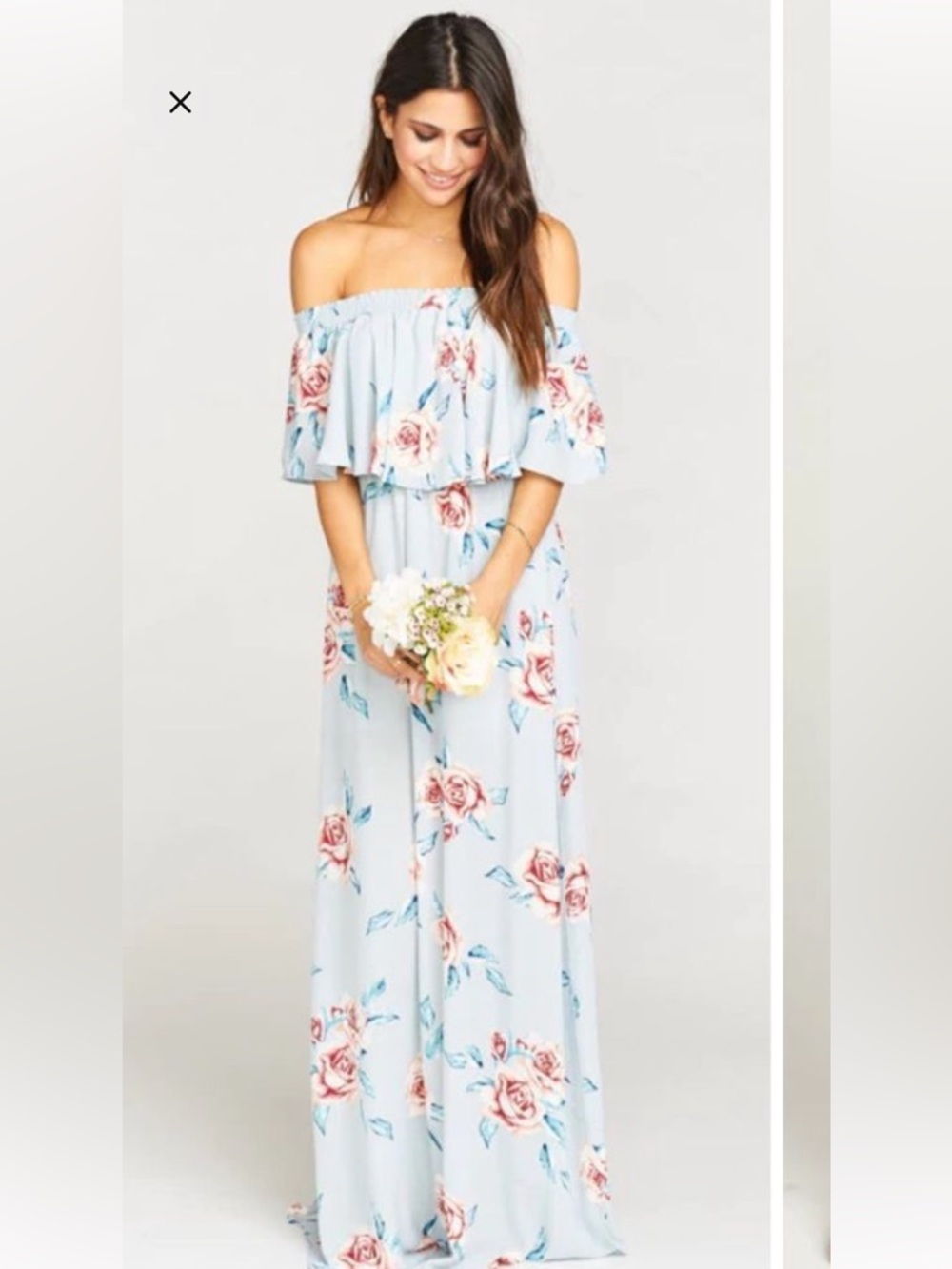 NWT Show Me Your Mumu Hacienda Off Shoulder Blue Floral Maxi Dress L